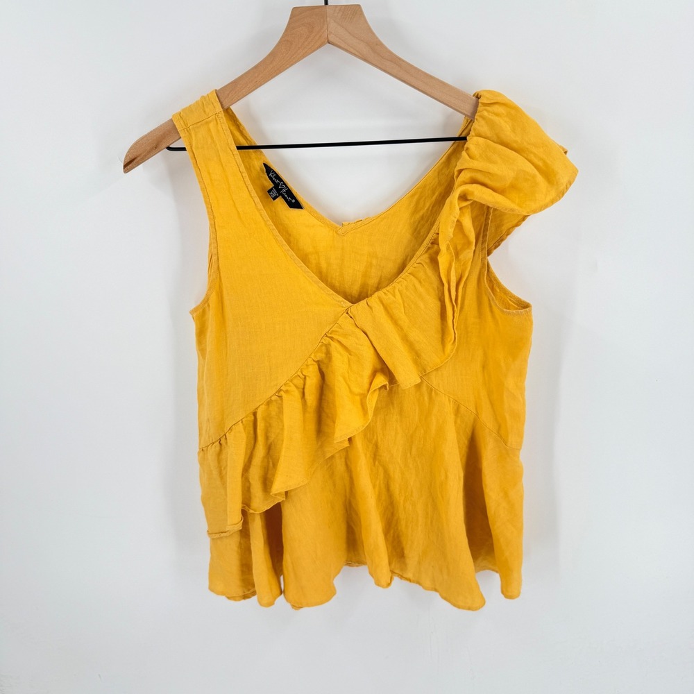 Velvet Heart Yellow Linen Ruffle Tank Top XS Sleeveless Boho Coastal Sunny Beach
